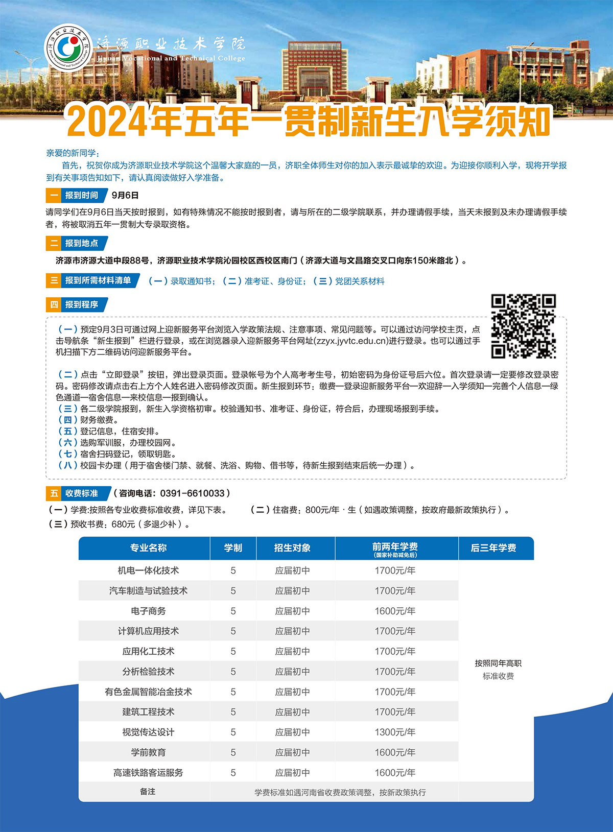濟源職業(yè)技術學院－2024年五年一貫制大專入學須知